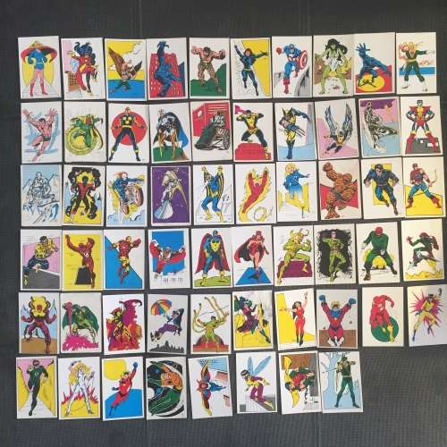 58 cards from DC MARVEL SUPER HEROES SWOP SENSATION 1982 Colin Penn Promotions Durban South Africa