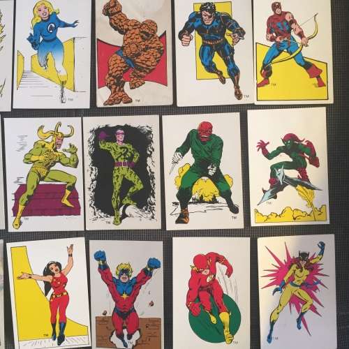 58 cards from DC MARVEL SUPER HEROES SWOP SENSATION 1982 Colin Penn Promotions Durban South Africa