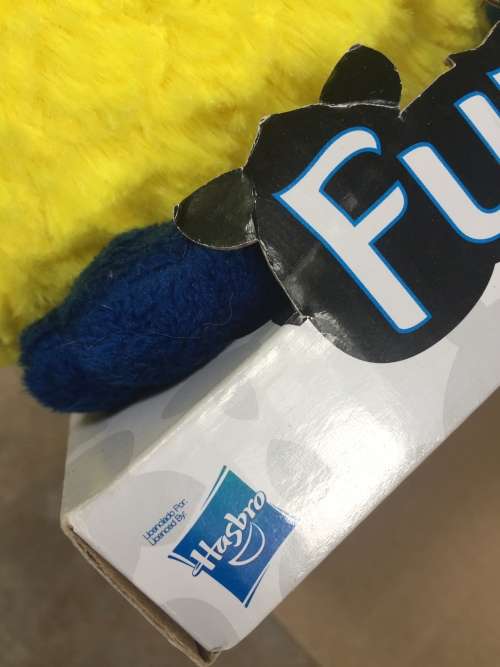 Hasbro FURBY YELLOW with Dark Blue Ears Plush Toy 20cm high New Mint on Card