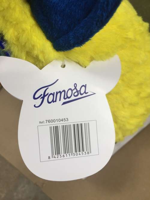 Hasbro FURBY YELLOW with Dark Blue Ears Plush Toy 20cm high New Mint on Card