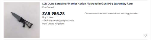 The rare RIFLE weapon accessory part for the rare SARDUAKAR WARRIOR action figure LJN toys 1984