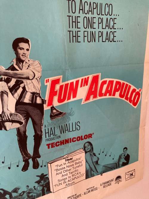 100% Original 1960s Elvis Presley Fun in Acapulco Movie Poster - South African print