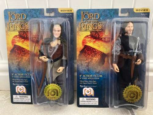 LORD OF THE RINGS Aragon and Legolas action figures by Mego Toys  8-9 inch figures