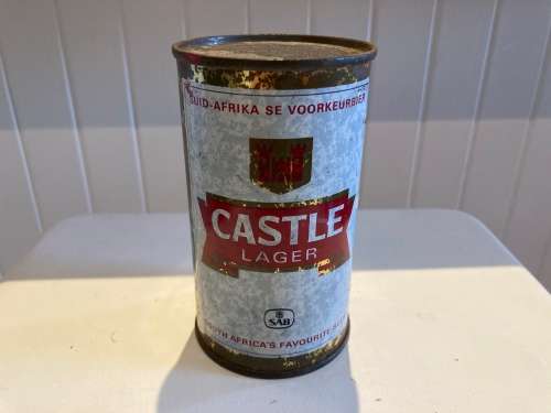 Vintage 1960s CASTLE LAGER open steel Beer can South Africa