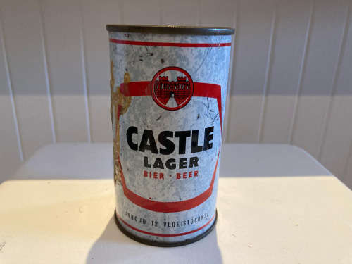 Vintage 1950s CASTLE LAGER open steel beer can South Africa