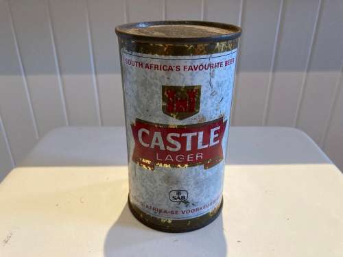 Vintage 1960s CASTLE LAGER open steel Beer can South Africa
