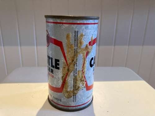 Vintage 1950s CASTLE LAGER open steel beer can South Africa