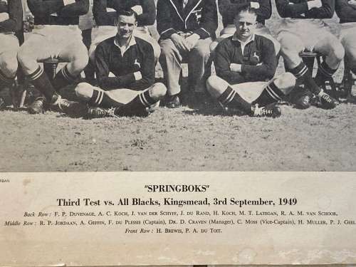 Rare 1949 Springbok South Africa Rugby Team photo with printer Signatures Springbok cigarettes promo