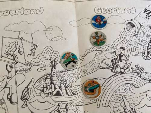 FLAVOUR LAND colour me in FANTA Brochure and bottle liner set 1976 SOUTH AFRICA