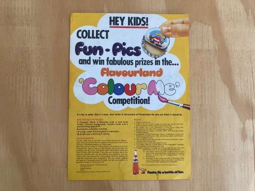FLAVOUR LAND colour me in FANTA Brochure and bottle liner set 1976 SOUTH AFRICA