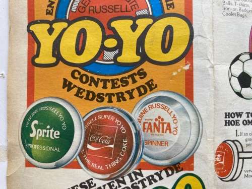 Genuine South African 1976 RUSSELL Yo-Yo Coca Cola Sprite & Fanta Competition Bottle Liner Pamphlet