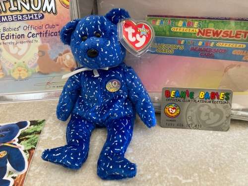 Vintage TY Beanie Babies 1998 10th Anniversary Decade Bear & special edition Members Kit