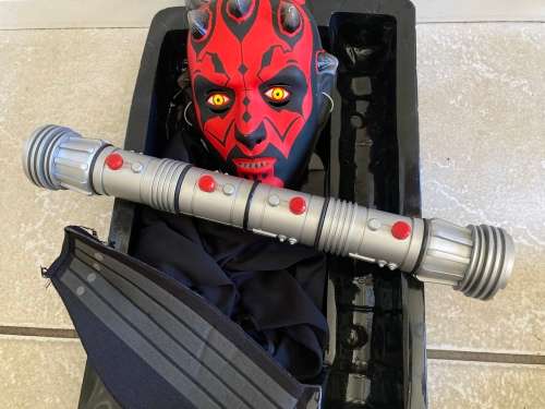 STAR WARS Rubies Darth Maul Electronic Duel blade lightsaber and Kids clone and belt set from 1999.