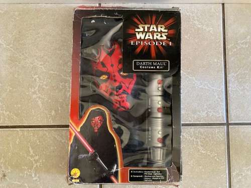 STAR WARS Rubies Darth Maul Electronic Duel blade lightsaber and Kids clone and belt set from 1999.