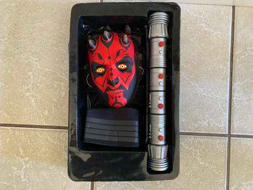 STAR WARS Rubies Darth Maul Electronic Duel blade lightsaber and Kids clone and belt set from 1999.