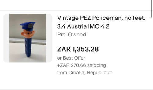 Vintage Super rare PEZ Policeman no feet version 1970s