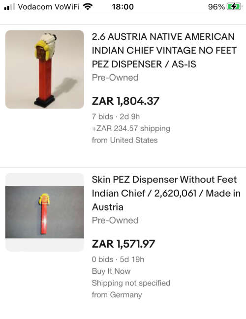 Vintage PEZ 2 x Indian Chief - no feet - complete with a 2nd incomplete one