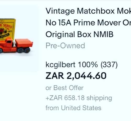 Vintage 1950s Matchbox LESNEY MOKO No: 15a PRIME MOVER Truck - comes as seen in photos