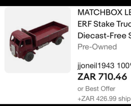 Vintage 1956 Matchbox LESNEY MOKO No: 20a  ERF Stake Truck