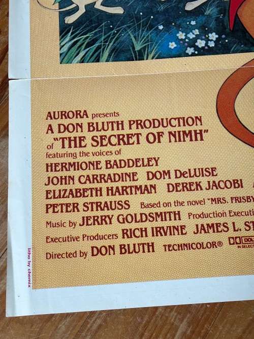 100% original 1982 The Secret of NIMH USA movie theatre poster