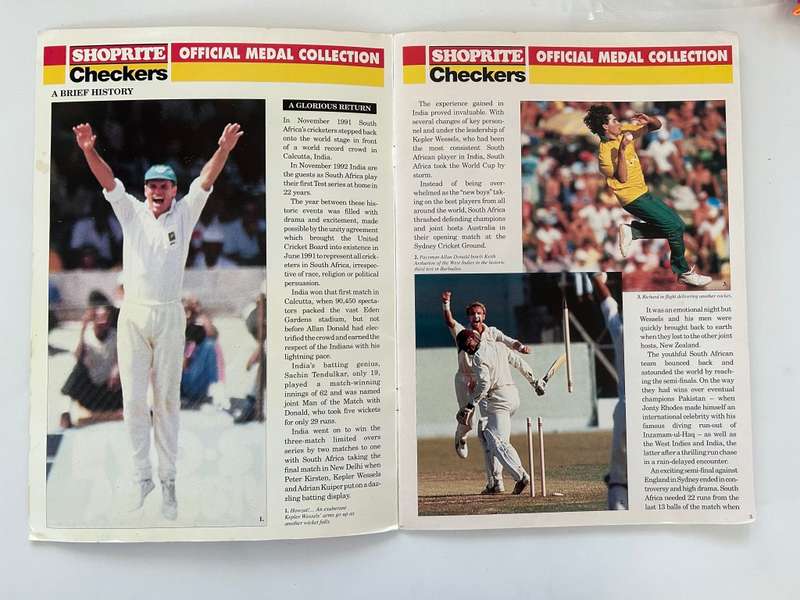 1993 South Africa vs India CRICKET Official Medal Collectors album