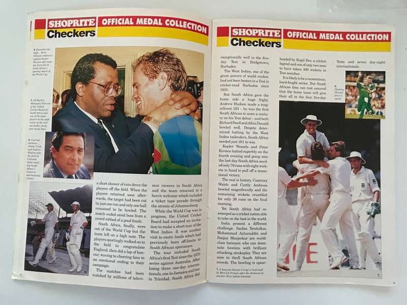 1993 South Africa vs India CRICKET Official Medal Collectors album