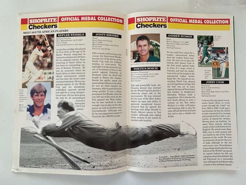 1993 South Africa vs India CRICKET Official Medal Collectors album