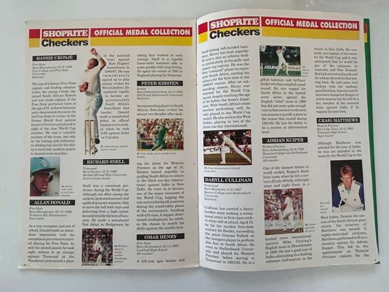 1993 South Africa vs India CRICKET Official Medal Collectors album