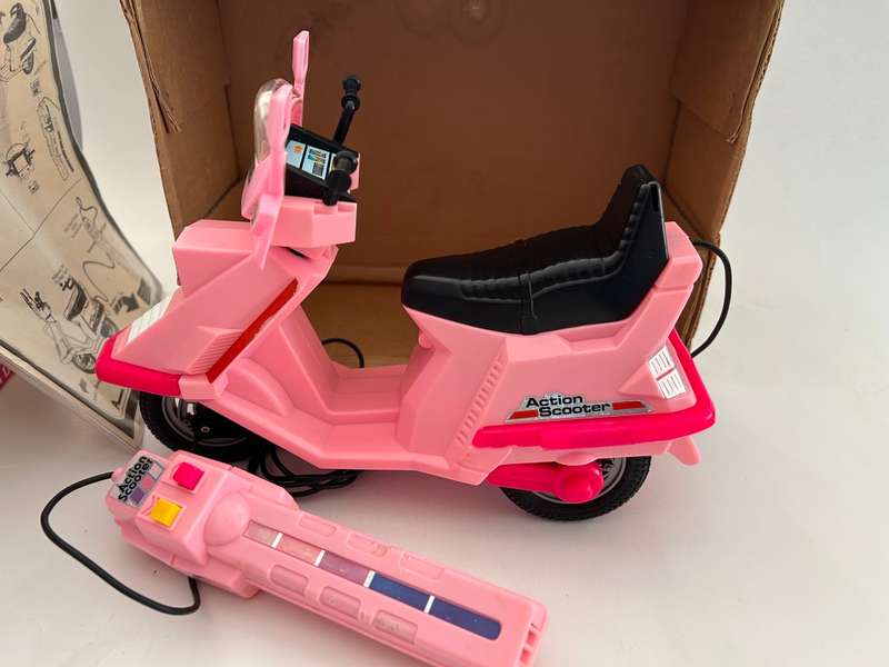 Vintage 1980s Barbie Doll style REMOTE CONTROL ACTION SCOOTER mint in box by Arco Toys Hong Kong