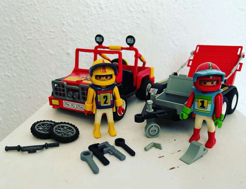Vintage PLAYMOBIL 3754 THE DIRT BIKES and RED JEEP set released 1988