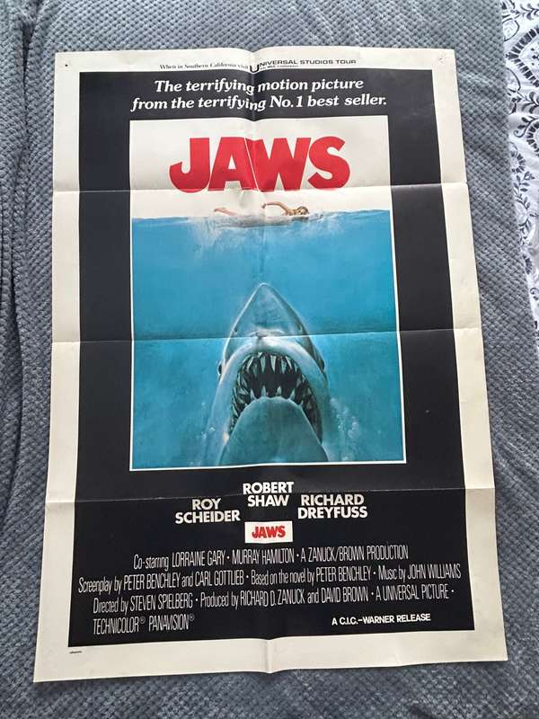 Steven Spielberg JAWS 100% Original Vintage 1975 1st print Movie Poster - USA print