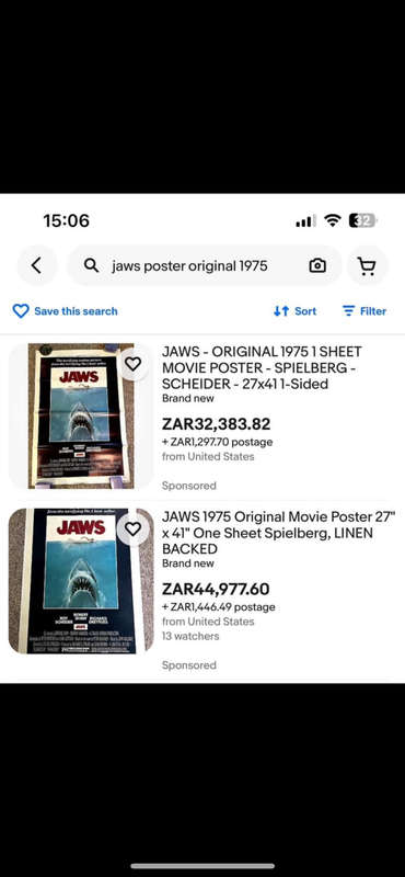 Steven Spielberg JAWS 100% Original Vintage 1975 1st print Movie Poster - USA print