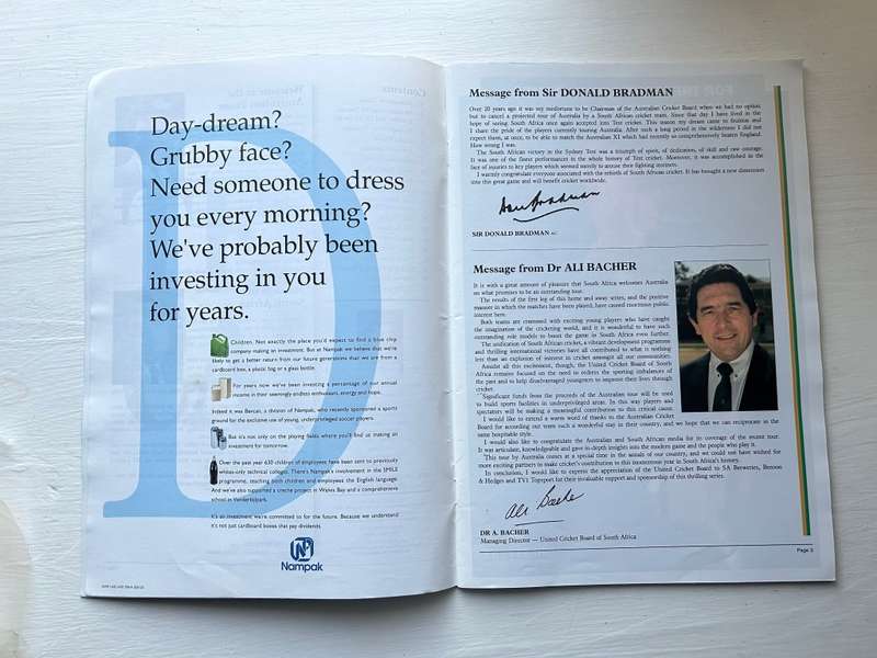 South Africa VS Australia CRICKET TEST 1994 Program