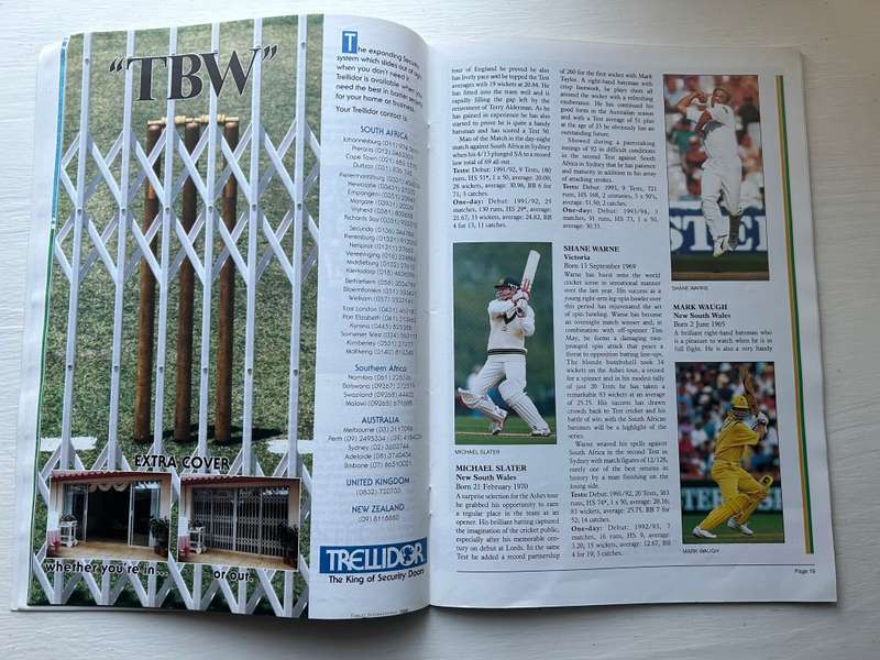 South Africa VS Australia CRICKET TEST 1994 Program