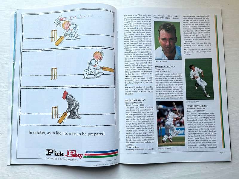 South Africa VS Australia CRICKET TEST 1994 Program