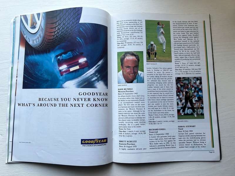 South Africa VS Australia CRICKET TEST 1994 Program