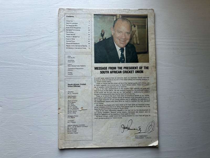 9 x Autographs signed South Africa SPRINGBOK CRICKET TEST 1986 Program