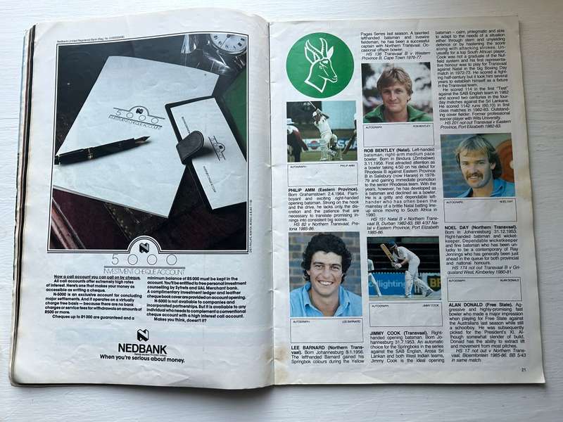 9 x Autographs signed South Africa SPRINGBOK CRICKET TEST 1986 Program