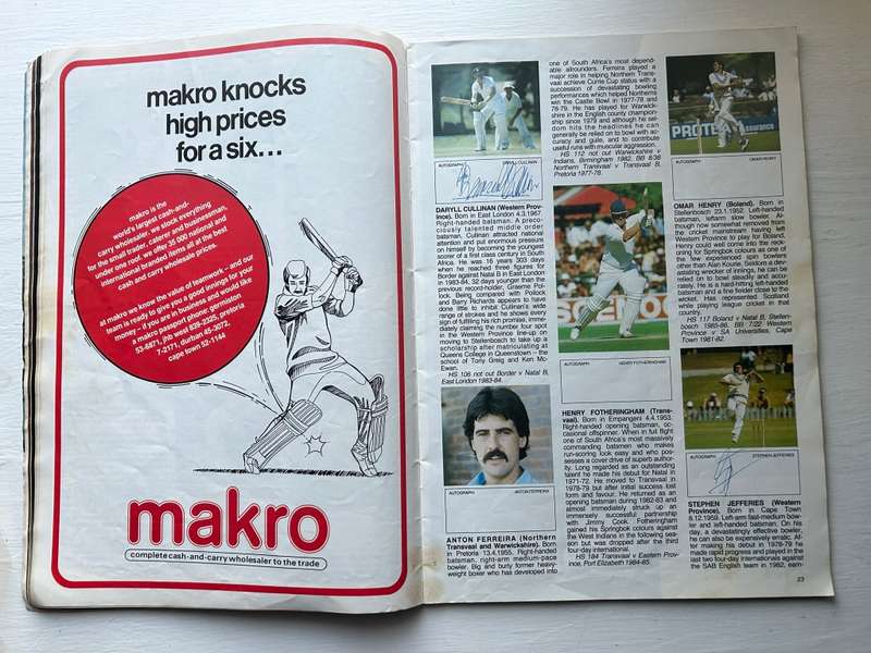 9 x Autographs signed South Africa SPRINGBOK CRICKET TEST 1986 Program