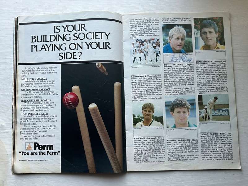 9 x Autographs signed South Africa SPRINGBOK CRICKET TEST 1986 Program