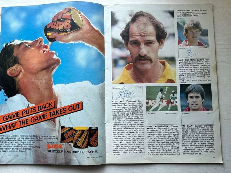 9 x Autographs signed South Africa SPRINGBOK CRICKET TEST 1986 Program