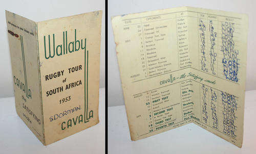 Cavalla cigarettes 1953 Australia vrs Springboks South Africa Rugby Tour Itinerary & score card