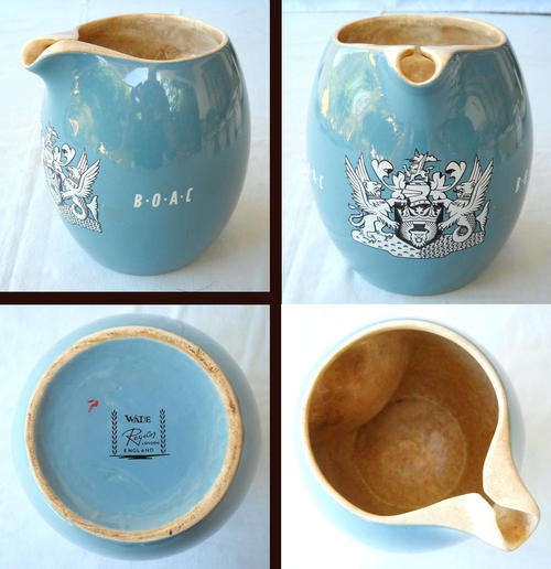 PRE BRITISH AIRWAYS WADE Vintage 1960s blue BOAC British Overseas Airways Carrier Water Jug