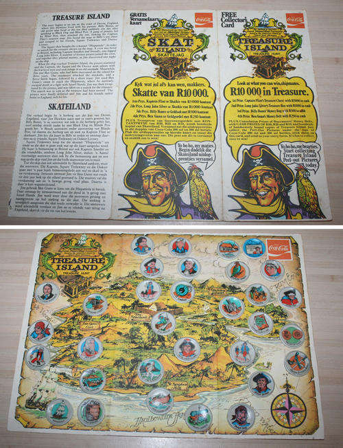 COCA COLA Coke TREASURE ISLAND Bottle liner complete set - 1974 SOUTH AFRICA