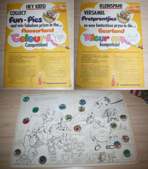 FANTA Flavourland Colour Me Competition Bottle liner near complete set - 1976 SOUTH AFRICA