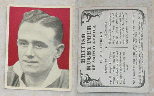1937 1938 Cigarette Card of British Lions rugby player no 45 G J MORGAN from the Springboks tour
