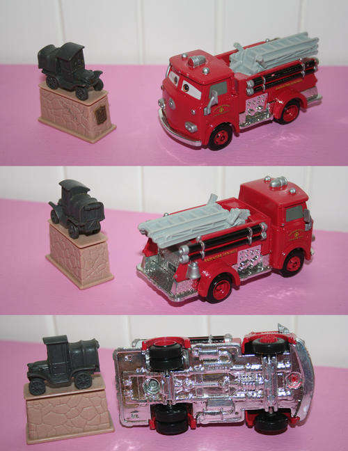 DISNEY PIXAR CARS RED the fire engine & STANLEY statue - loose - Mattel Toys