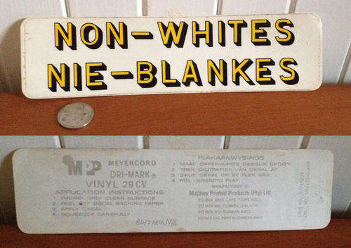 SAR SAS RAILWAY NON WHITES NIE BLANKES Apartheid era Train Window sticker 1970s 1980s - still sealed