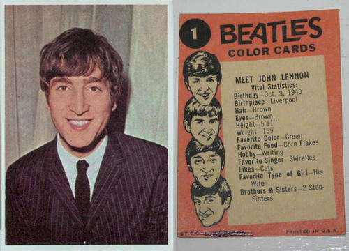 THE BEATLES COLOR CARDS no 1 John Lennon 1964 by Topps cards