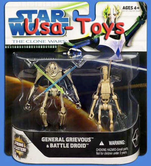 Star Wars Clone Wars GEN GRIEVOUS & BATTLE DROID figure 2 pack - MINT ON CARD!